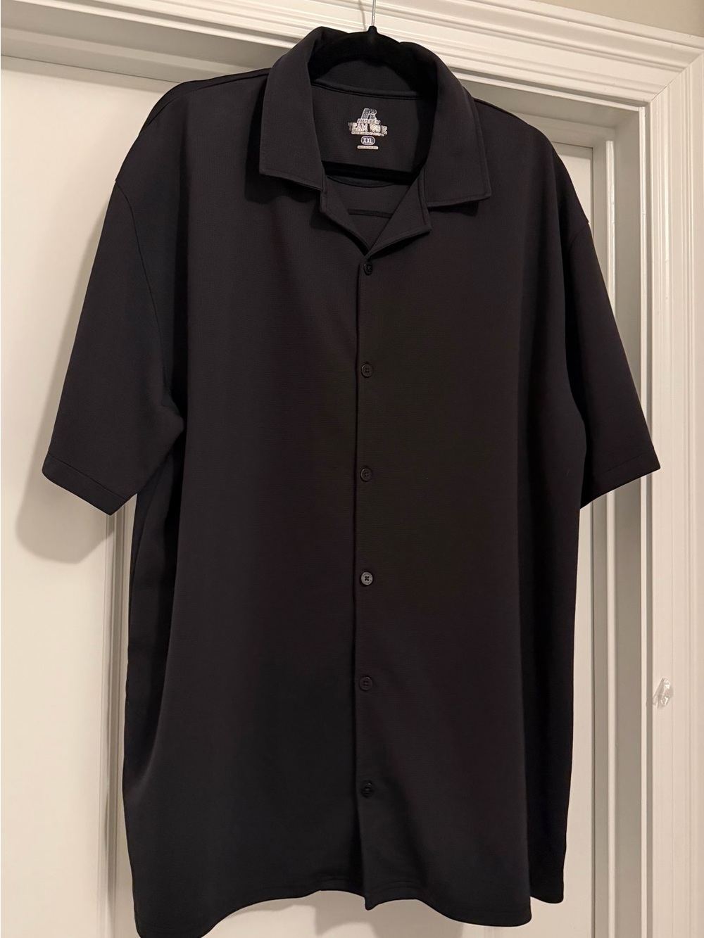 Russell Men’s Black Solid Short Sleeve Button-Up Spread Collar Polyester XXL